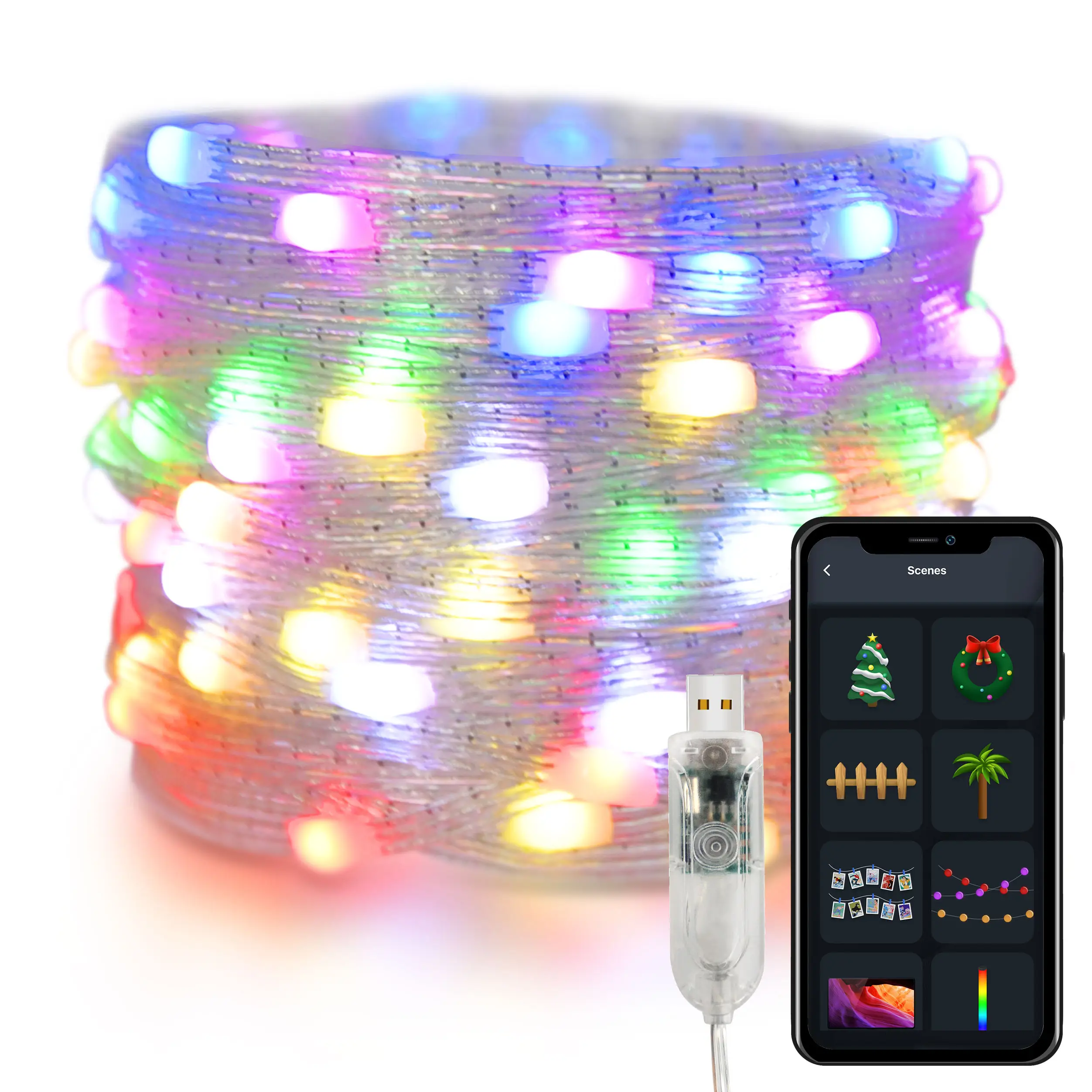 Corda de luzes de led inteligente, 10m, usb, rgb, para árvore de natal, decoração para férias, para área interna e externa, com controle remoto