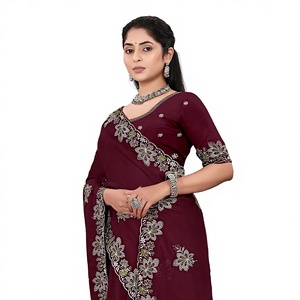 Vexotrend Indian CustomizationDesigner Women's Satin Chiffon <b>Saree</b> Embroidery Swarovski Patola Design Traditional Style Wedding - Product Image 1