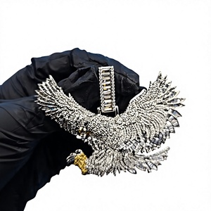 Pendentif Aigle Moissanite Iced Out, Breloque Oiseau en Vol, Plaqué Or, Tonalité Argent, Collier Hip Hop pour Fête, Bijoux - Product Image 2