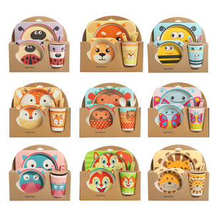 Ensemble de 5 pièces à imprimé Animal de dessin animé, couverts pour enfants, assiettes en Fiber de bambou avec tasse, vaisselle - Product Image 4