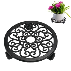 <span class=keywords><strong>Support</strong></span> <span class=keywords><strong>pour</strong></span> pot de fleur en fonte rond mobile <span class=keywords><strong>pour</strong></span> intérieur et extérieur avec 3 roues - Product Image 1