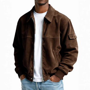 Chaqueta Bomber de Poliéster para Hombre, Estilo Casual Retro de Moda para Invierno |   Cierre de cremallera de color sólido y ajuste holgado |   Pantalones de pana <span class=keywords><strong>XS</strong></span> con calefacción - Product Image 3