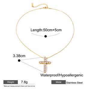 สร้อยคอแฟชั่นจี้รูปกางเขนชุบทองคำขาวประดับเพชรซิร์คอนสแตนเลสแบบขายส่งสำหรับผู้ชายและผู้หญิง - Product Image 6