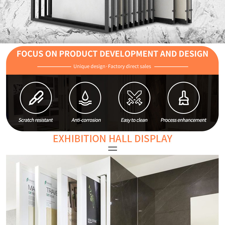 Tsianfan Sliding Exhibition Rock Panel Granite Rack Rotatable Sintered Stone Showroom Slab Porcelain Ceramic Tile Display Stand