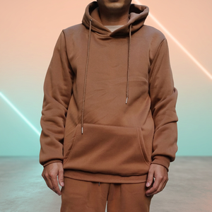 Men's <b>Brown</b> Hooded Sweatshirt Solid Color Casual Full <b>Sleeve</b> Drawstring Pocket Cotton Autumn Wear - Product Image 1