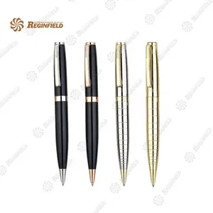 Bolígrafo de metal negro dorado clásico con patrón de grabado para impresión de logotipo de cliente de pluma promocional