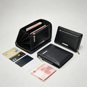 Portefeuille court classique en cuir noir avec fermeture à bouton-pression, porte-cartes multi-compartiments - Product Image 3