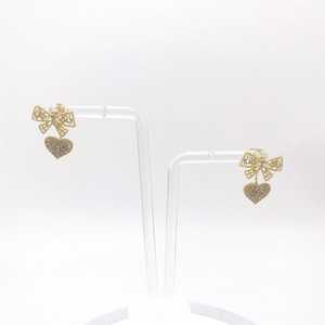 Nyuu Bowknot Heart <b>Stud</b> Earrings Gold Zircon <b>Silver</b> Post Women Fashion Jewelry Gift - Product Image 4