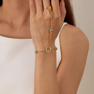 Venta caliente de acero inoxidable con incrustaciones de circón Árbol de la vida de moda versátil turquesa Ins viento <span class=keywords><strong>Cadena</strong></span> de mano en Europa y América - Product Image 1