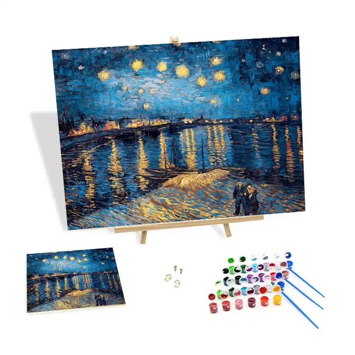 Van Gogh Schilderij Op Nummer Kits Starry Night Wall Art Painting 24 Kleuren Beginner Hand Getekend Diy Custom Your Foto 'S