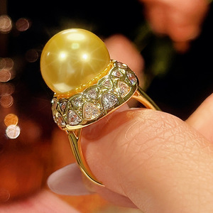 2026 New Trendy Jewelry Eco-friendly Copper Vintage Gold Plated 14mm Pearl Shell Open <b>Adjustable</b> <b>Ring</b> for Versatile - Product Image 3