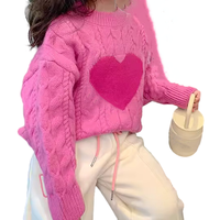 Personnalisable hiver nouveau Design col rond filles chandails mignon tricoté enfants bas chandail avec motif coeur rose
