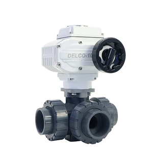 Vanne à boisseau sphérique électrique haute pression pour l'<span class=keywords><strong>eau</strong></span>, à 3 voies en T (PVC/CPVC/UPVC/PPH/PVDF), avec actionneur 24V/110V/220V et raccordement BW/NPT/à brides - Product Image 1