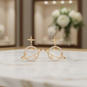 E1555 Pendientes colgantes de moda dorados con diseño de estrella y planeta para mujer, accesorios de joyería - Product Image 2