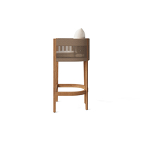 Tabouret de bar d'extérieur en teck FERLY, design architectural, moderne, courbé, avec coussin à séchage rapide
