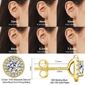 1.0CT 2.0CT 3.0CT Halo Mossanite Lab Diamond 925 Sterling Silver Chapado en oro Studs Hombres Mujeres Joyería VVS GRA Moissanite Pendientes