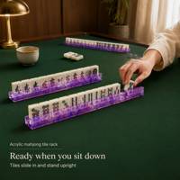 Support de tuiles de mahjong en acrylique à motif marbré violet, 17,5 pouces, à bord droit en U, pour table de jeu de mahjong américain