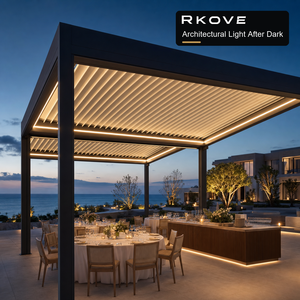 Pérgola Motorizada Inteligente RKOVE de Aluminio con Persianas Giratorias, Protección Solar y Contra el Viento, Tiras de Luces LED Integradas, Tamaño y Color Personalizables - Product Image 4