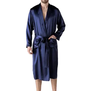 Long Satin Bathrobe Custom Embroider Silk Bathrobe Men Silk Satin Robe