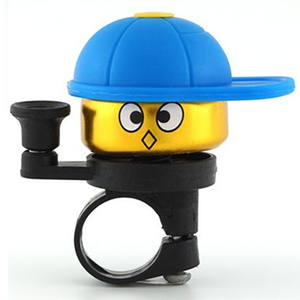 Petite cloche de vélo en alliage d'aluminium bleu et jaune, design de dessin animé mignon pour vélos d'enfants, avec piles incluses - Product Image 1