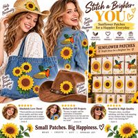 En gros, Patch brodé thermocollant et à coudre, motifs Tournesol, Fleur, Pie-gai, Nature, Mignon