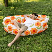 Canapé gonflable portable à imprimé floral moderne - Pas de pompe nécessaire - Canapé paresseux pour le camping en plein air, la plage, le pique-nique, le jardin