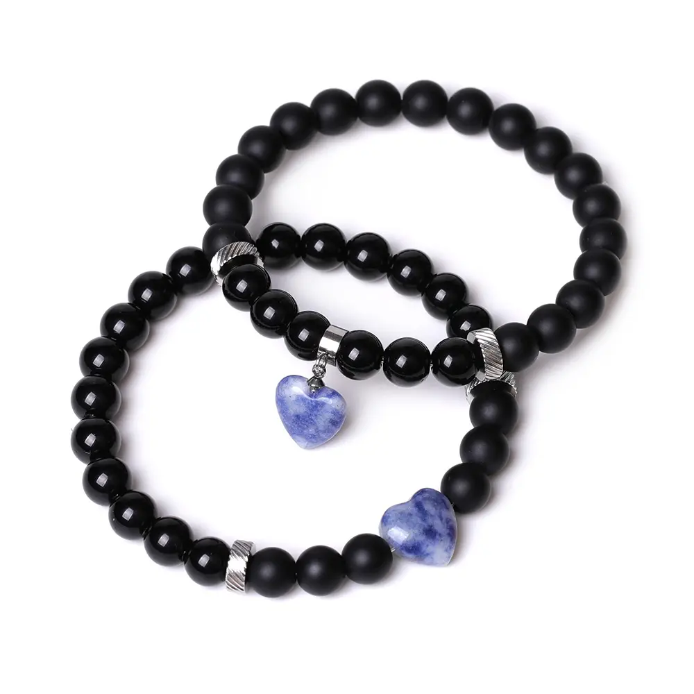 2 pezzi 8MM Sodalite Mood Charm bracciale fatto a mano perline pietra naturale parole ispiratrici braccialetto spirituale Set