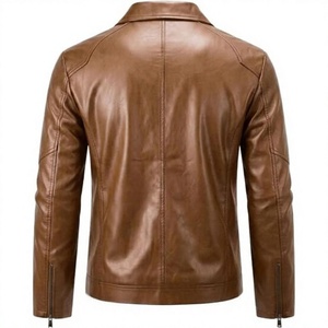 Veste de moto décontractée chauffante en cuir PU marron pour homme, col mandarin, fermeture éclair, coupe ajustée, couleur unie, pour l'hiver - Product Image 6