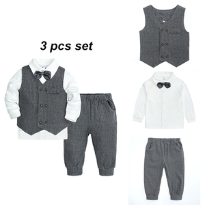 Nuovo Design di Abbigliamento per Bambini, Set di <span class=keywords><strong>Vestiti</strong></span> Autunnali per Ragazzi, Completo da Gentiluomo in 3 Pezzi con Gilet, Pantaloni e Papillon, Outfit per Neonati - Product Image 3