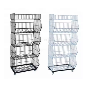 Cesta de rejilla de alambre de acero de un solo lado de gran oferta, estantes de exhibición de supermercado de <span class=keywords><strong>4</strong></span> capas, cesta de basura resistente - Product Image 2