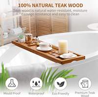 Plateau de bain de luxe en bambou deux pièces avec design pliable, poignées extensibles et porte-verre à vin intégré