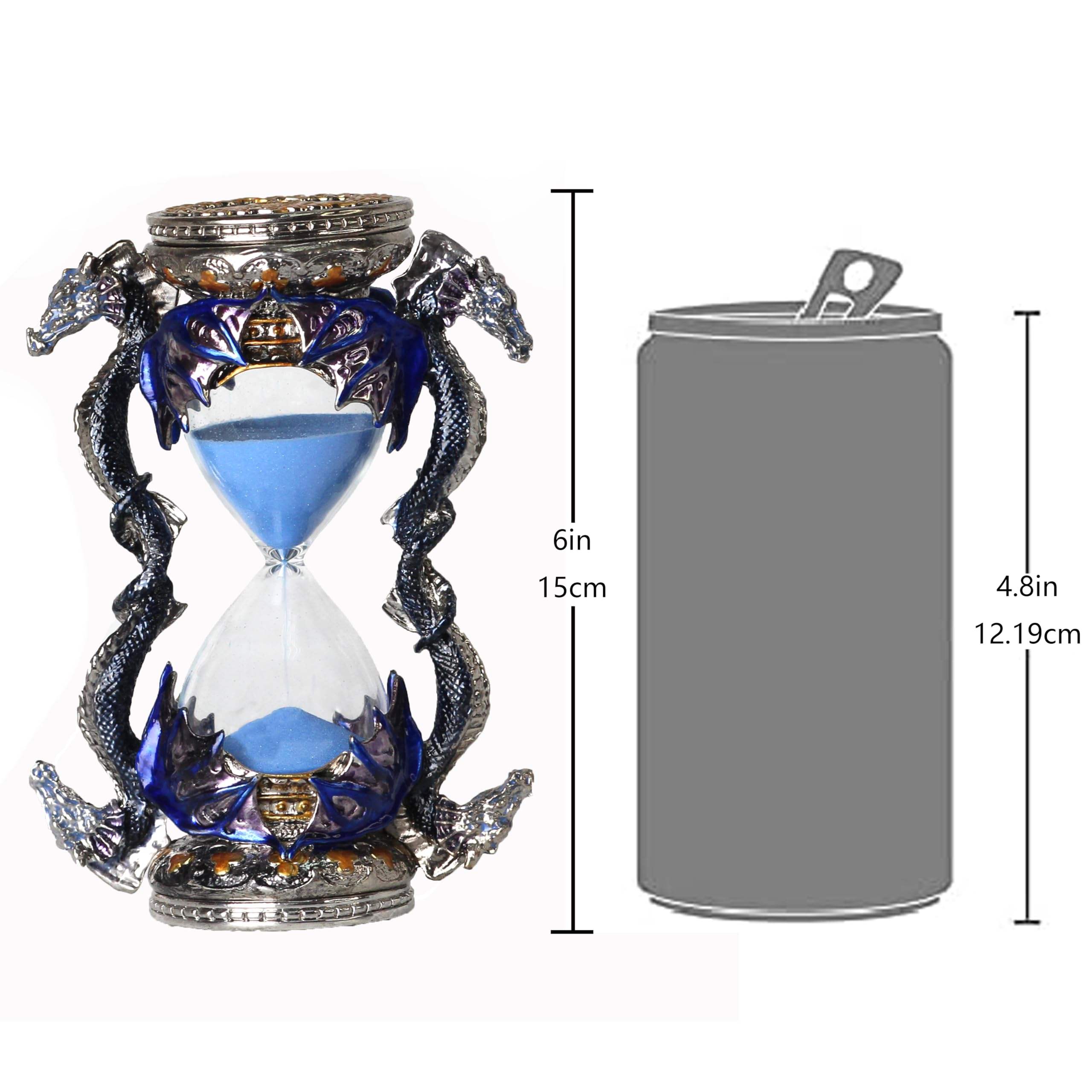 XinZhiRun Gothic Dragon Hourglass 6in 15min, Blue Fantasy Sand Timer Vintage Desk Decor Statue Gift