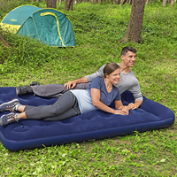 Matelas gonflable à surface floquée-Lit double pliable avec pompe à pied intégrée et oreiller pour la maison, le camping et l'extérieur