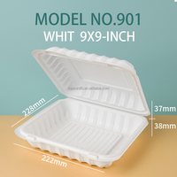 Boîtes repas jetables blanches en plastique minéralisé (MFPP) pour la restauration rapide – Contenants alimentaires à couvercle rabattable