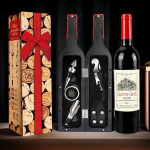Ensemble cadeau personnalisé de 5 pièces en forme de bouteille de vin, en plastique et métal, style moderne, organisateur promotionnel pour la famille - Product Image 4