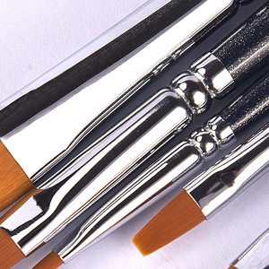Pinceau à ongles en nylon à tête plate avec manche en bois noir pour gel UV, ensemble d'outils de manucure pour la peinture et la sculpture des ongles en gel, pour salon de manucure - Product Image 3