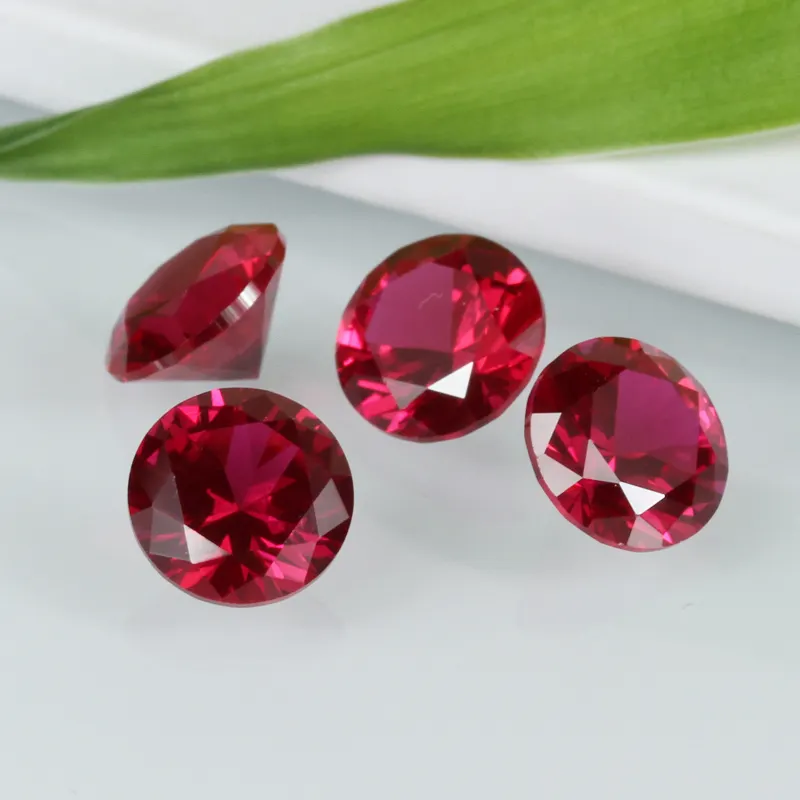 Pedra de coríndon com corte brilhante, pedra redonda 5 # ruby cor vermelha aaaaa qualidade de pedras preciosas sintéticas ruby