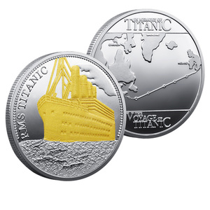 Titanic Gedenkmünze Antike Metallmünze Gold-Silber-Farbschema Kreuzfahrtschiff-Muster Reiseroute Sammlerstück - Product Image 1