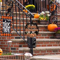 Etiquetas de puerta de Halloween, artesanías de madera tridimensionales para decoración de patio de fiesta, artesanías colgantes circulares de Halloween
