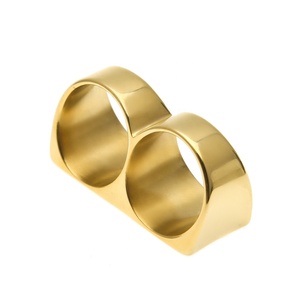 Anillo <span class=keywords><strong>Doble</strong></span> de Acero Inoxidable 316L para Hombre, Chapado en Oro de 18K, Anillo Hip Hop de Alta Calidad para Hombre - Product Image 3