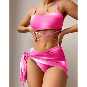 Custom Women 3 Pieces Maillots De Bain <strong>Swimming</strong> <strong>Costume</strong> Bikini Female Bathing Suits Sexy Swimsuit Beachwear With Cover up - Product Image 1