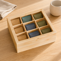 Boîte de rangement à thé en bambou avec logo personnalisé, couvercle coulissant transparent, organisateur multi-compartiments pour sachets de thé, coffret cadeau, vente en gros