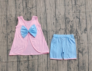 Custom Casual Spring Autumn Cotton Print <b>Big</b> <b>Bows</b> Breathable Kids Girls Shorts 2 Pieces Outfits Wholesale Sister Clothes - Product Image 5