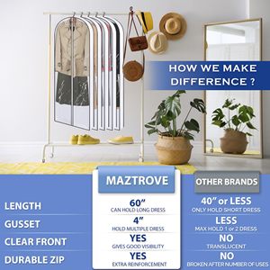 Housse de robe réutilisable anti-<span class=keywords><strong>mites</strong></span> pour robes sac de vêtement suspendu sacs de costume pour le stockage de placard sacs de vêtement transparents durables - Product Image 4