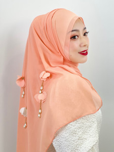 Bufandas de moda de estilo Hada para mujeres del sudeste asiático Malasia 3D flor perla borla gasa Hijab mujeres musulmanas Hijabs - Product Image 4