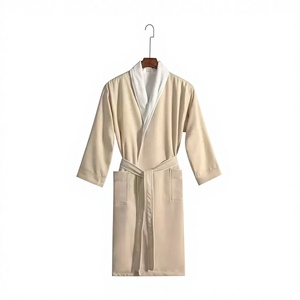 Peignoir de luxe 5 étoiles pour hôtel, personnalisable avec logo, en mélange de coton beige, style kimono, avec bordure <span class=keywords><strong>blanche</strong></span>, pour spa et chambres d'hôtes - Product Image 1