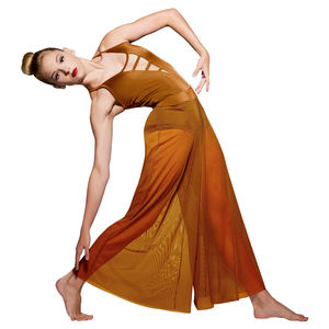 MiDee lirik dans setleri 2 parça çağdaş kostüm kaşkorse Leotard ve bale sahne performansı için örgü geniş bacak pantolon - Product Image 4