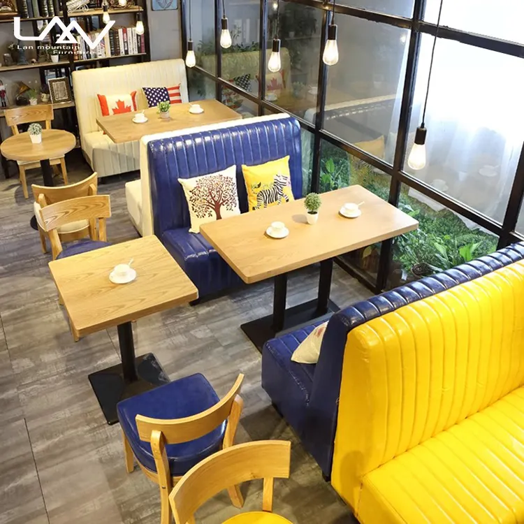 현대 럭셔리 레스토랑 레저 부스 소파 가구 호텔 카페 비스트로 가죽 우드 프레임 식탁과 의자 세트