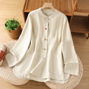 Women's Ramie Cotton Linen Shirt Jacket Pinkish Brown Autumn Chinese Style Button Zen Tai Chi Tea Dress Cardigan Top - Product Image 2