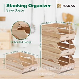 Cesta de almacenamiento de madera rectangular con asa para cocina, caja para guardar frutas y verduras - Product Image 4